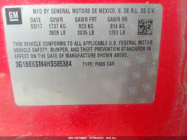 Chevrolet CRUZE LT 2017 3G1BE6SM4HS585384 Image 9