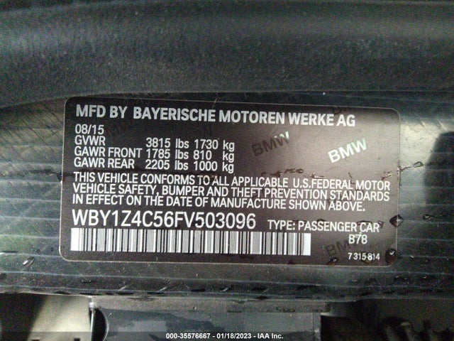 2015 BMW i3, VIN: WBY1Z4C56FV503096
