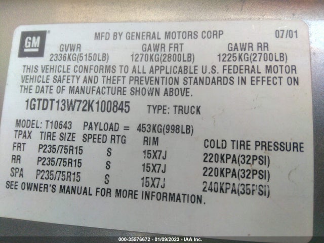 GMC Sonoma Sls 2002 1GTDT13W72K100845 Image 11