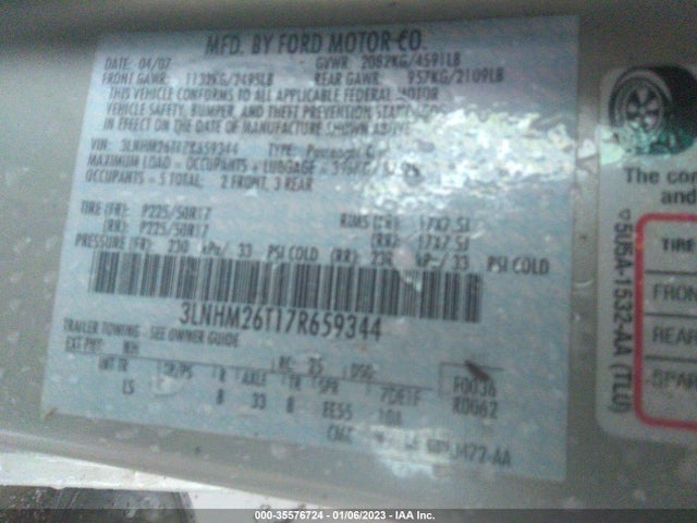 Lincoln MKZ 2007 3LNHM26T17R659344 Image 10