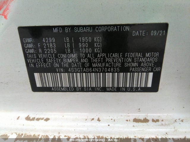 2022 Subaru Impreza, VIN: 4S3GTAB64N3704835