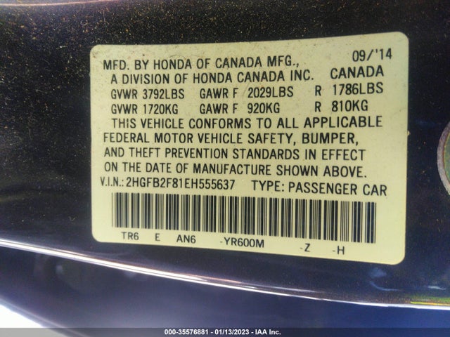 2014 HONDA CIVIC SEDAN EX VIN: 2HGFB2F81EH555637