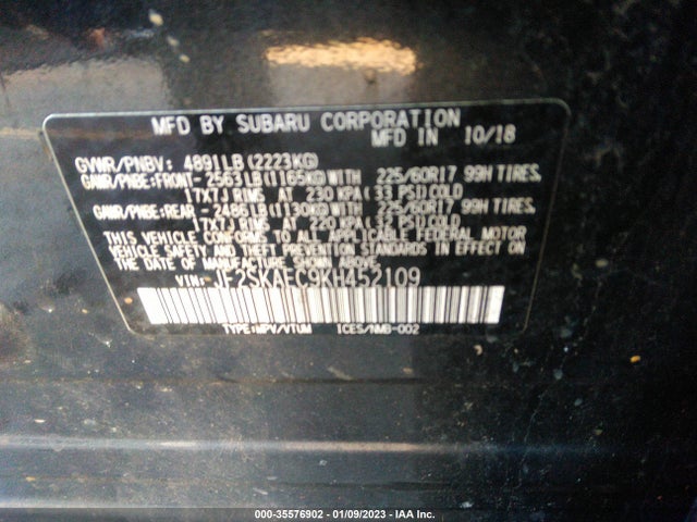 2019 Subaru Forester, VIN: JF2SKAEC9KH452109
