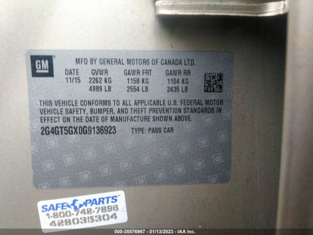 2G4GT5GX0G9136923 Buick Regal Premium Ii