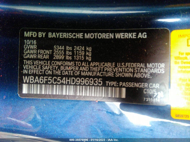 2017 BMW 6 Series, VIN: WBA6F5C54HD996935