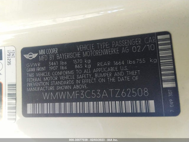 WMWMF3C53ATZ62508 Mini COOPER HARDTOP