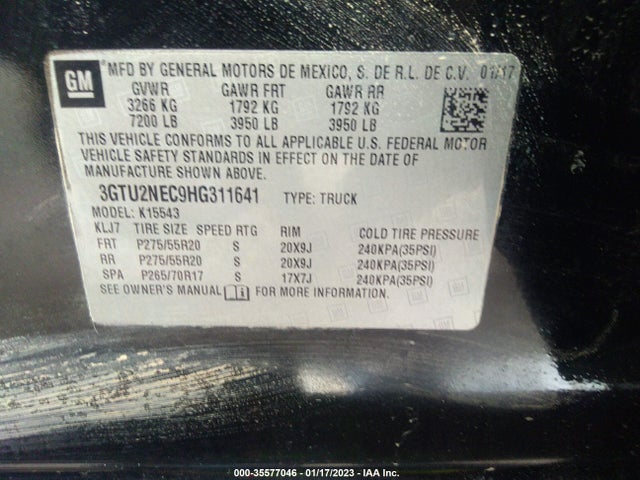 2017 GMC Sierra 1500, VIN: 3GTU2NEC9HG311641