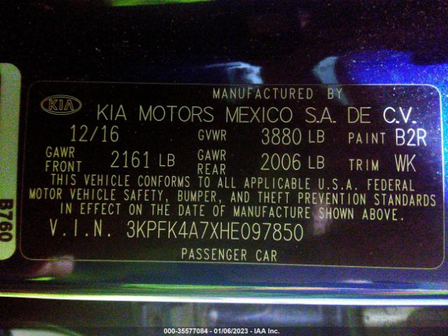 3KPFK4A7XHE097850 KIA FORTE LX