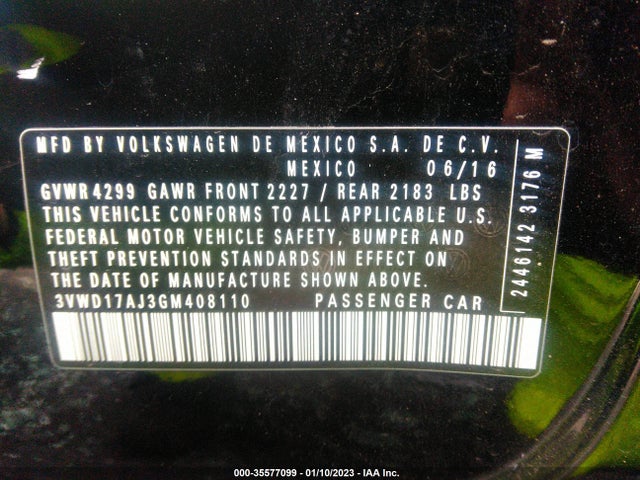 2016 Volkswagen Jetta, VIN: 3VWD17AJ3GM408110