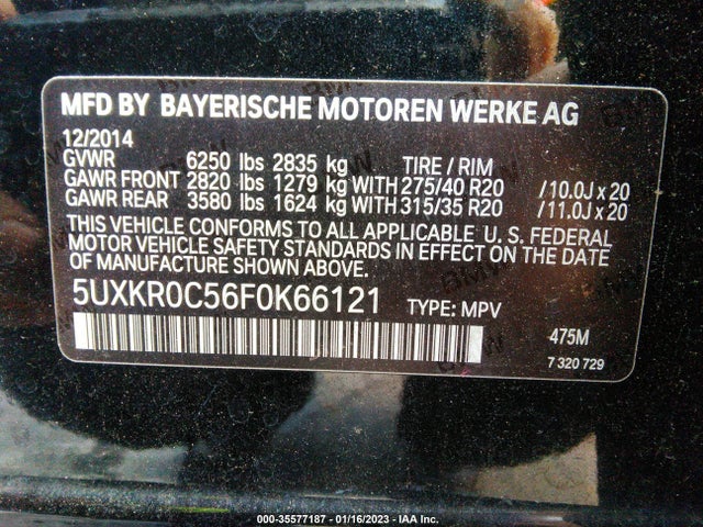 BMW X5 Xdrive35i 2015 5UXKR0C56F0K66121 Image 9