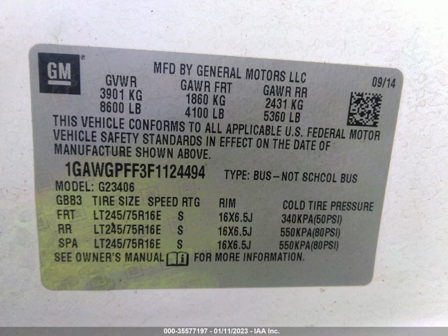 Chevrolet Express Passenger Ls 2015 1GAWGPFF3F1124494 Image 9