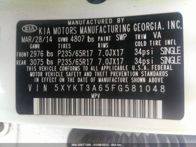 5XYKT3A65FG581048 KIA SORENTO LX