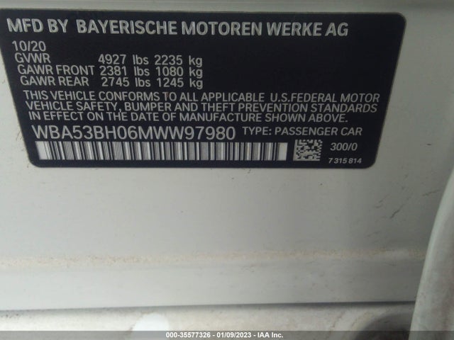 2021 BMW 5 Series, VIN: WBA53BH06MWW97980