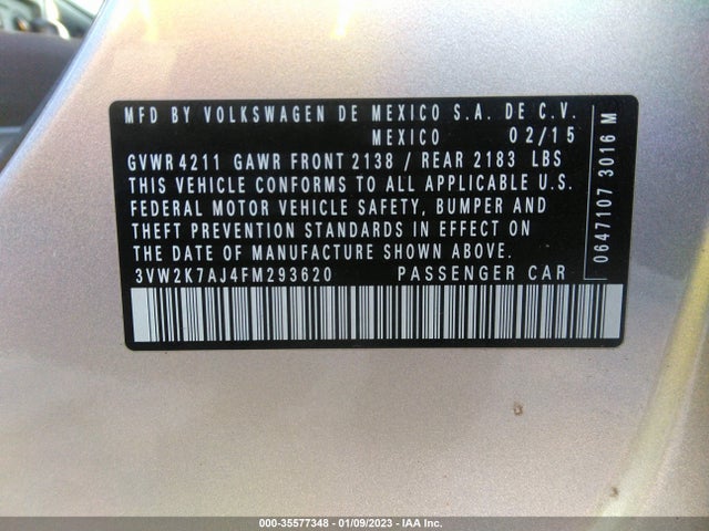 3VW2K7AJ4FM293620 Volkswagen Jetta Sedan 2.0l S W/technology