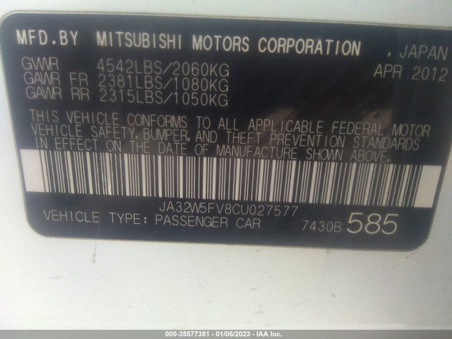 JA32W5FV8CU027577 Mitsubishi Lancer Evolution Mr