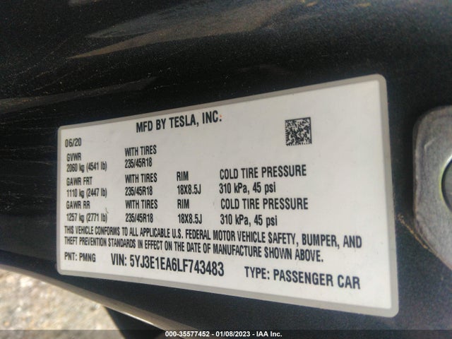 Tesla Model 3 Standard Range 2020 5YJ3E1EA6LF743483 Image 10