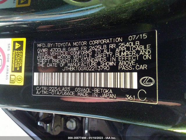 JTHBK1GGXG2213790 Lexus ES 350
