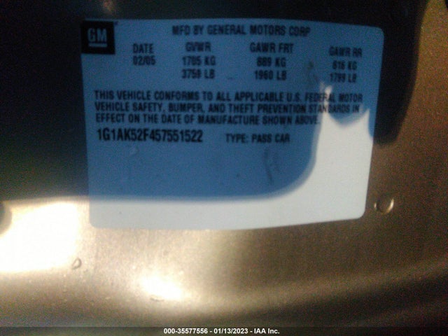Chevrolet Cobalt 2005 1G1AK52F457551522 Image 10