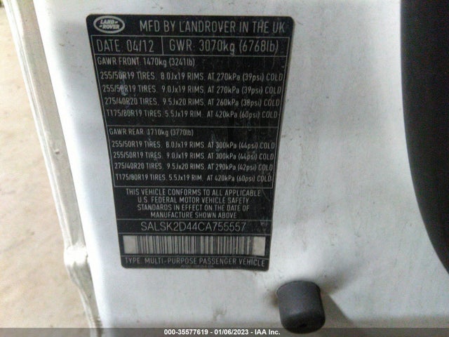 Land Rover Range Rover Sport Hse 2012 SALSK2D44CA755557 Image 10