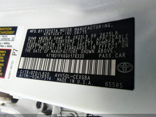 2016 Toyota Camry, VIN: 4T1BD1FK6GU178330