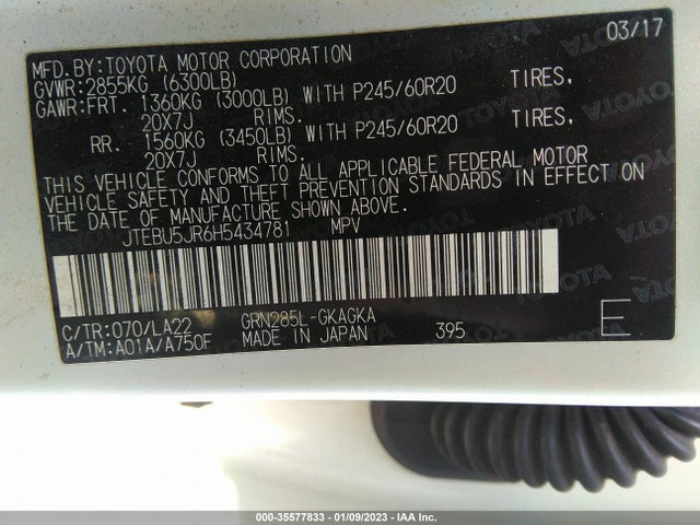 2017 Toyota 4Runner, VIN: JTEBU5JR6H5434781
