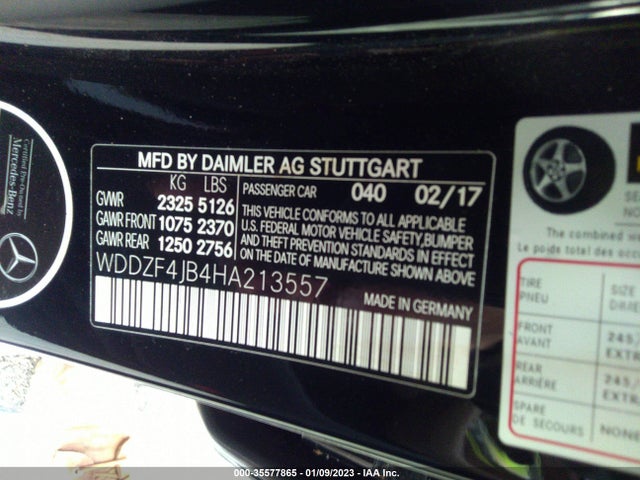 2017 MERCEDES-BENZ E-CLASS E 300 VIN: WDDZF4JB4HA213557