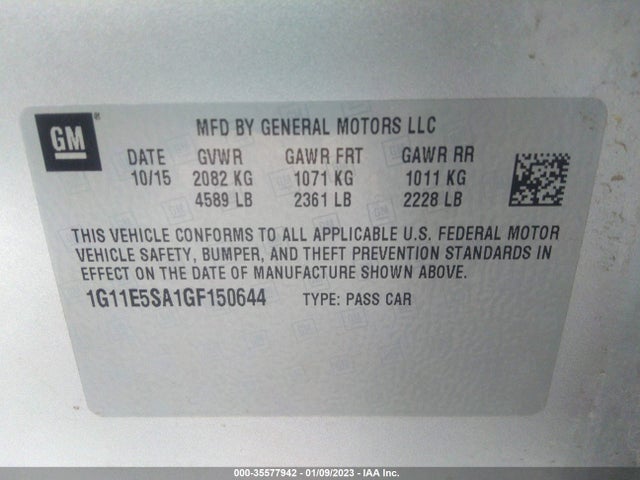 2016 Chevrolet Malibu, VIN: 1G11E5SA1GF150644
