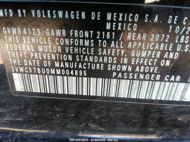 3VWC57BU0MM004895 Volkswagen Jetta S/se/r-line