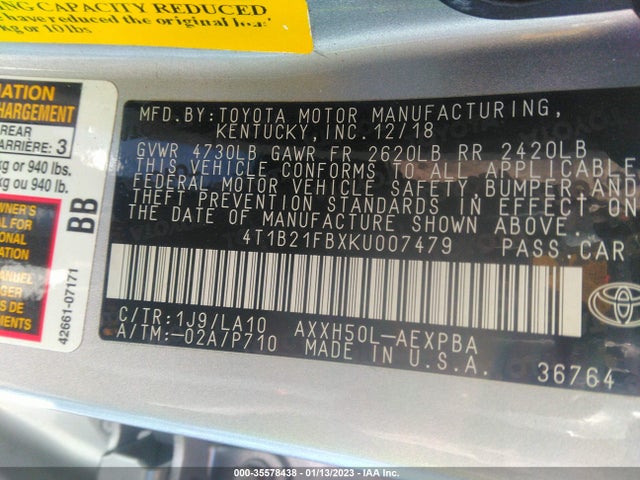 2019 Toyota Avalon, VIN: 4T1B21FBXKU007479