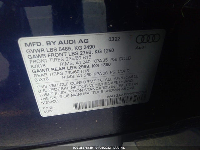 WA1GAAFY2N2087758 Audi Q5 S Line Premium