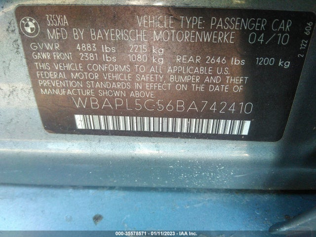 2011 BMW 3 SERIES 335I XDRIVE VIN: WBAPL5C56BA742410
