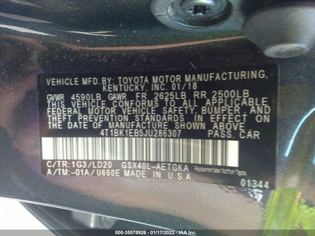 2018 Toyota Avalon, VIN: 4T1BK1EB5JU286307
