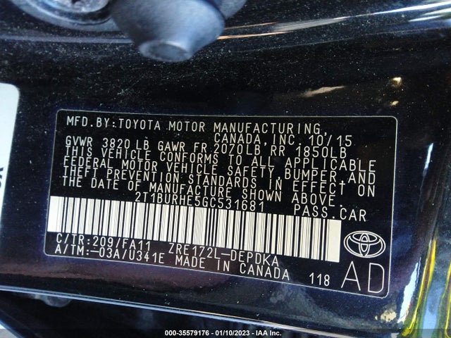 Toyota Corolla 2016 2T1BURHE5GC531681 Image 9