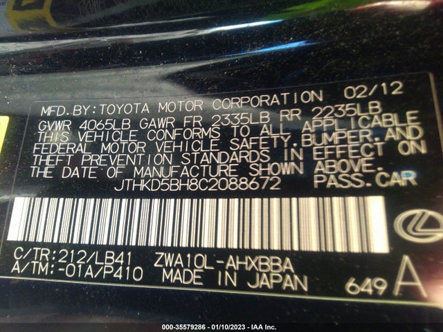 Lexus CT 200H 2012 JTHKD5BH8C2088672 Image 9