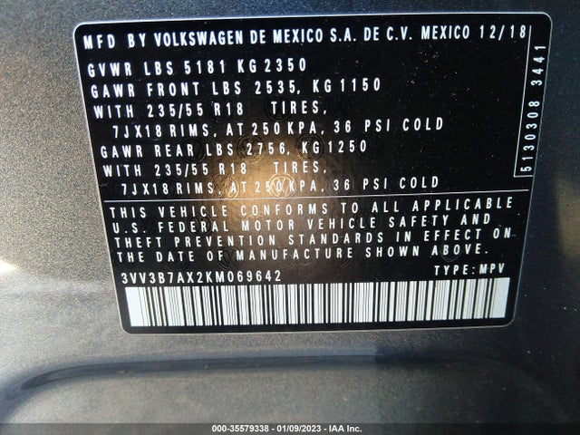 2019 Volkswagen Tiguan, VIN: 3VV3B7AX2KM069642