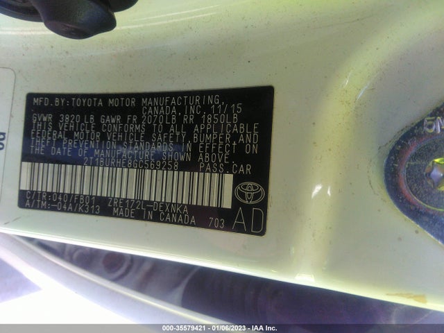 2016 Toyota Corolla, VIN: 2T1BURHE8GC569258