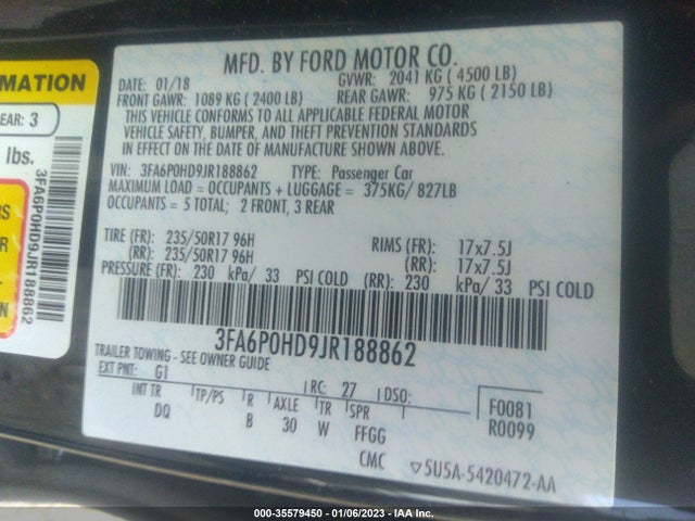 2018 Ford Fusion, VIN: 3FA6P0HD9JR188862