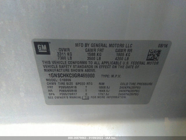 2016 Chevrolet Suburban, VIN: 1GNSCHKC9GR465900
