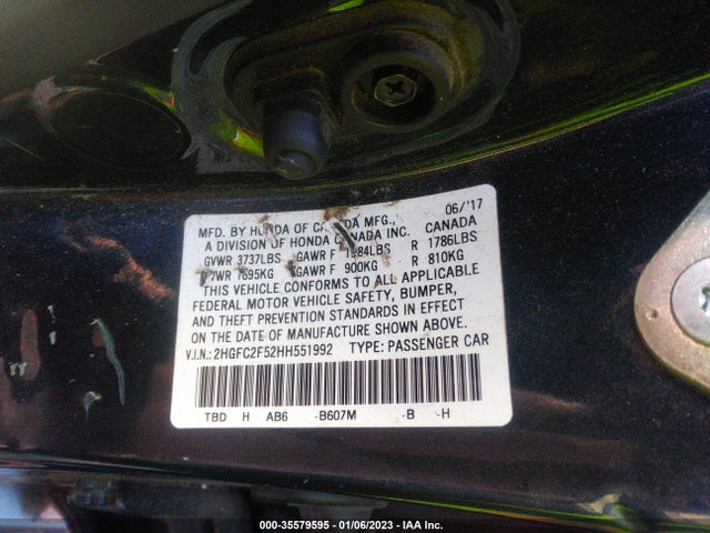 Honda Civic Sedan Lx 2017 2HGFC2F52HH551992 Image 9