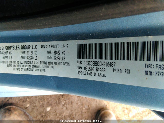 2012 CHRYSLER 200 TOURING VIN: 1C3CCBBB3CN210487