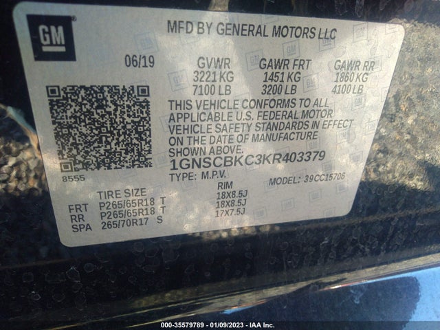 2019 Chevrolet Tahoe, VIN: 1GNSCBKC3KR403379