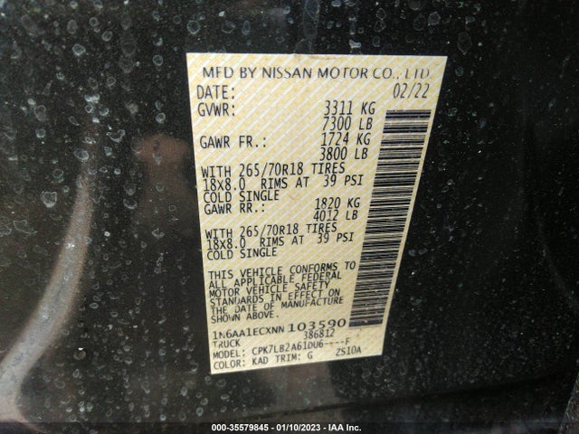 2022 Nissan Titan, VIN: 1N6AA1ECXNN103590