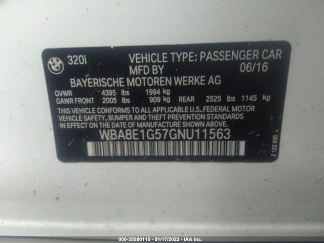 BMW 3 Series 320i 2016 WBA8E1G57GNU11563 Image 9