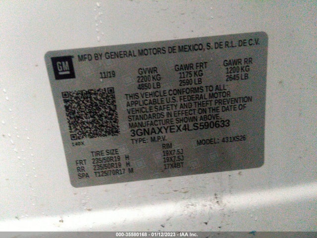 2020 Chevrolet Equinox, VIN: 3GNAXYEX4LS590633