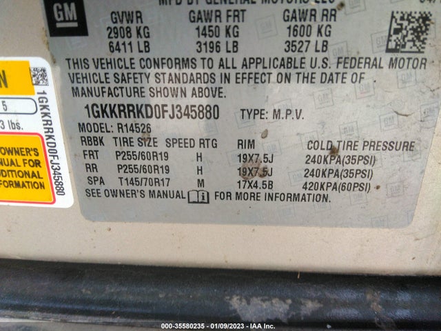 GMC ACADIA SLT 2015 1GKKRRKD0FJ345880 Image 9
