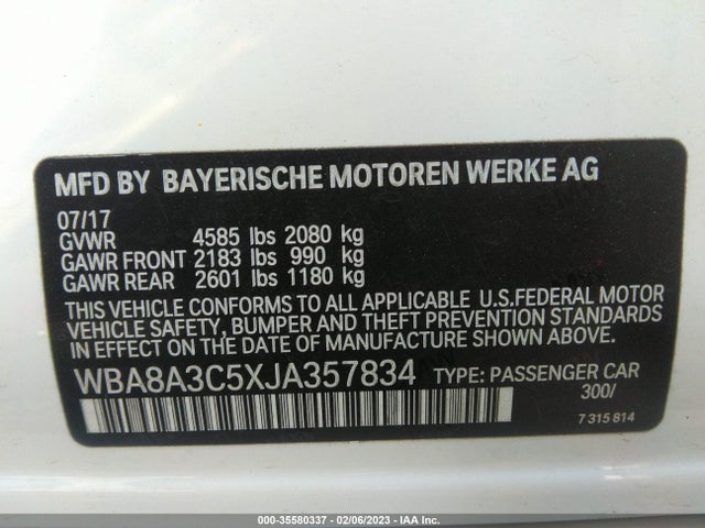 2018 BMW 3 Series, VIN: WBA8A3C5XJA357834