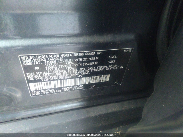 2020 TOYOTA RAV4 XLE VIN: 2T3P1RFV4LC072078