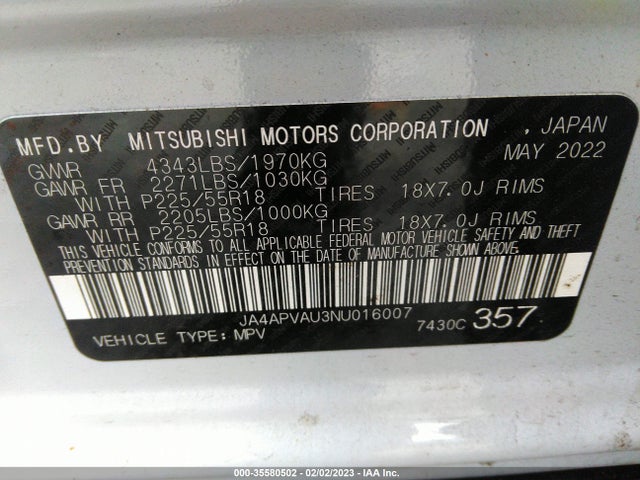 Mitsubishi OUTLANDER SPORT 2022 JA4APVAU3NU016007 Image 9