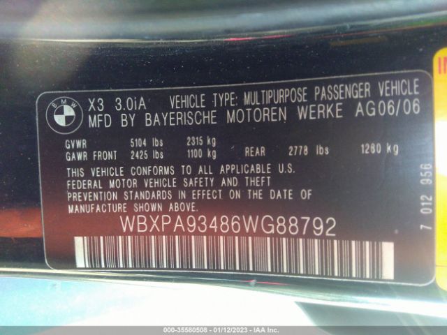 WBXPA93486WG88792 BMW X3 3.0I