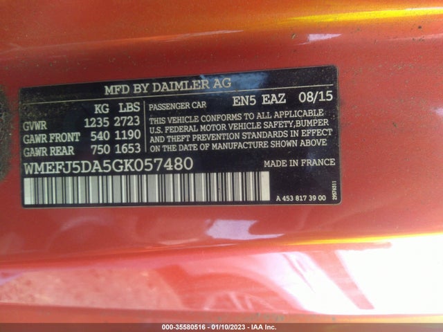 2016 Smart Fortwo, VIN: WMEFJ5DA5GK057480